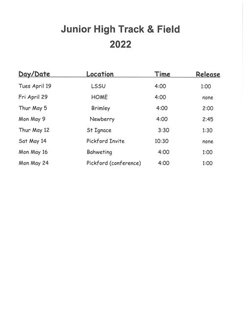 ECS JH Track Schedule 2022